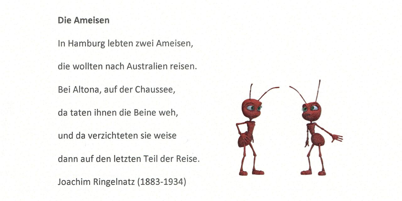 Gedicht Zwei Ameisen Wollten Nach Australien Reisen Joachim Ringelnatz – - Kreisverband Münster